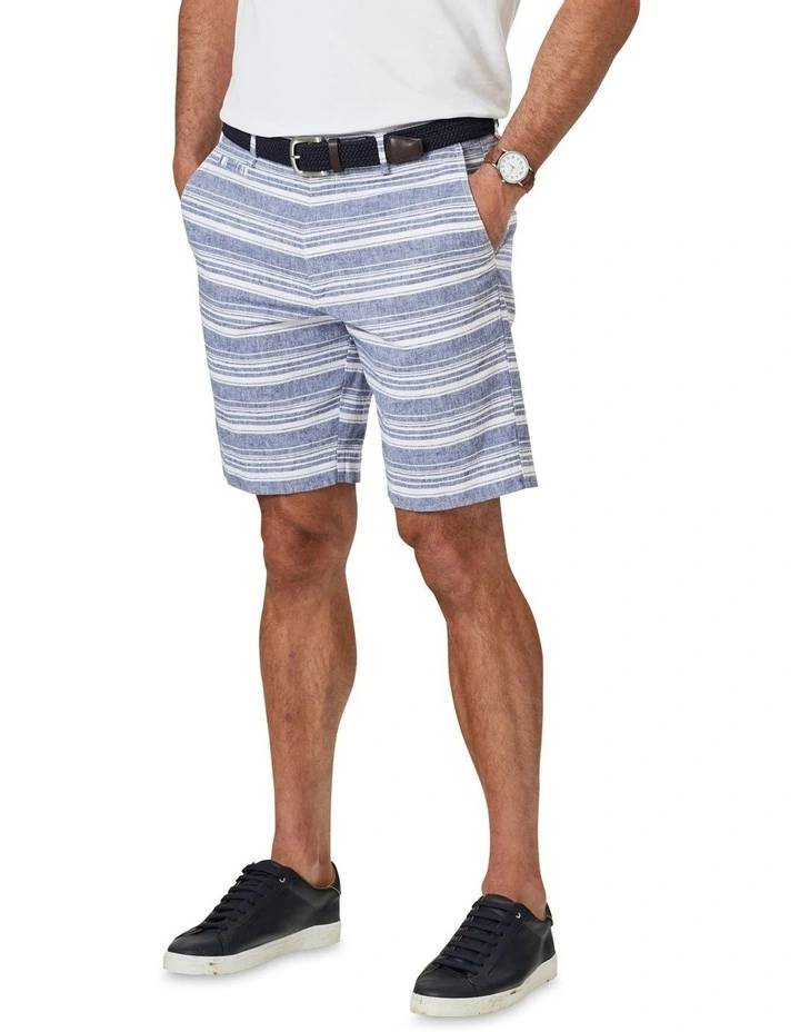 Cotton Linen Stripe Short In Blue 3 Cotton Linen Stripe Short In Blue - Image 3