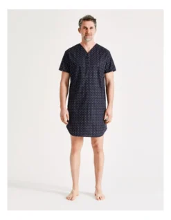 Short Sleeve Poplin Niteshirt Diamonds In Navy