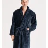 Stripe Shawl Robe In Marine Navy