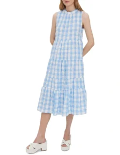 Vero Moda Sody Highneck Cotton Dress In Blue Bell