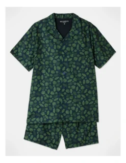 Short Sleeve Softwash Poplin PJ Set In Tropical Leaves