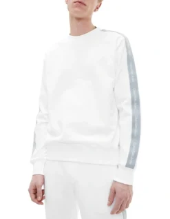 Calvin Klein Jeans Contrast Tape Crew Neck In Bright White