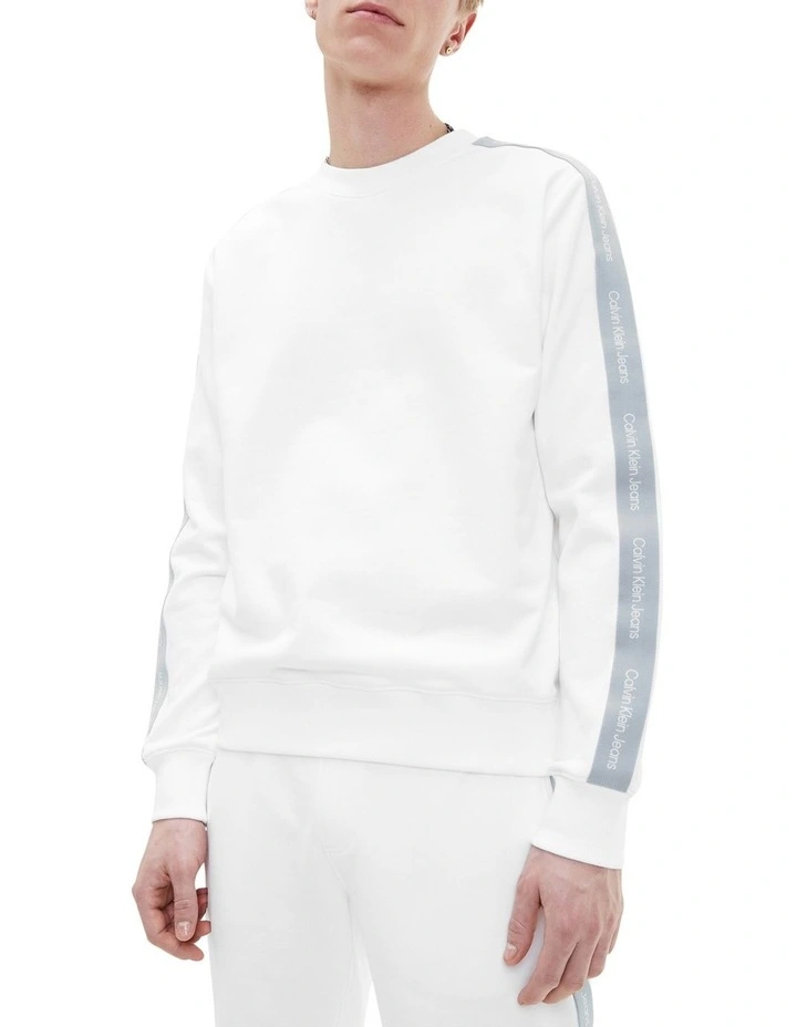 Calvin Klein Jeans Contrast Tape Crew Neck In Bright White 1 Calvin Klein Jeans Contrast Tape Crew Neck In Bright White