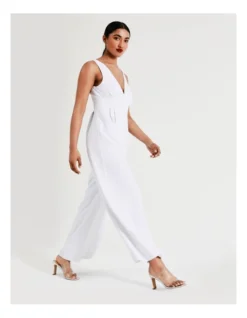 Wide Leg V-Neck Recycled Blend Jumpsuit In White -Myer Clothing Shop 934715620 3 720x928