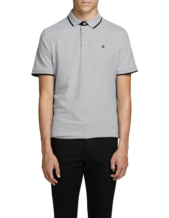 Jack & Jones Paulos Short Sleeve Polo In Light Grey Melange 1 Jack & Jones Paulos Short Sleeve Polo In Light Grey Melange
