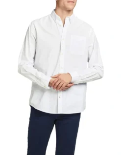 Jack & Jones Oxford Long Sleeve Shirt In White