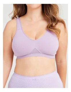 Wirefree Cotton Mesh Detail Bra In Lilac