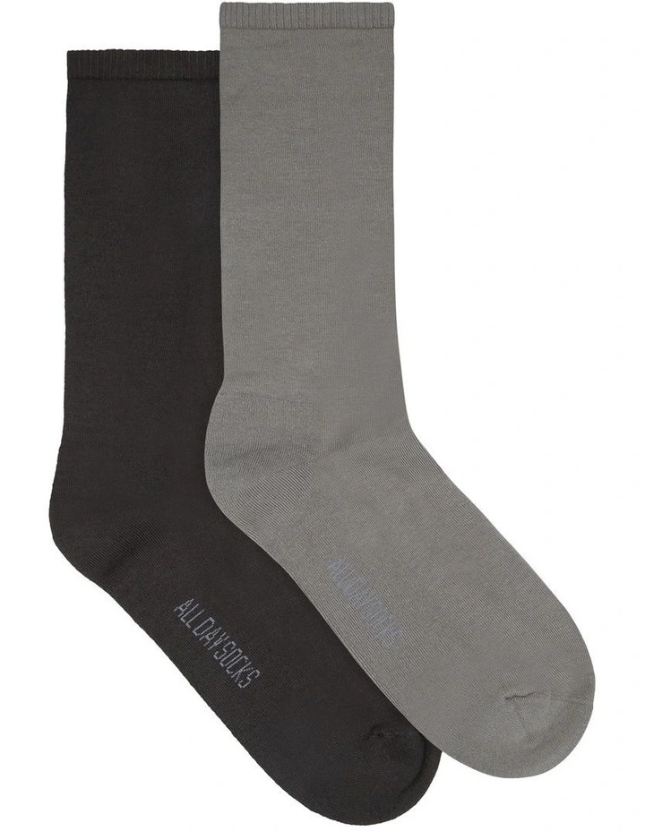 Fine Cotton Cushion Foot Socks 2 Pack In Multi 2 Fine Cotton Cushion Foot Socks 2 Pack In Multi - Image 2