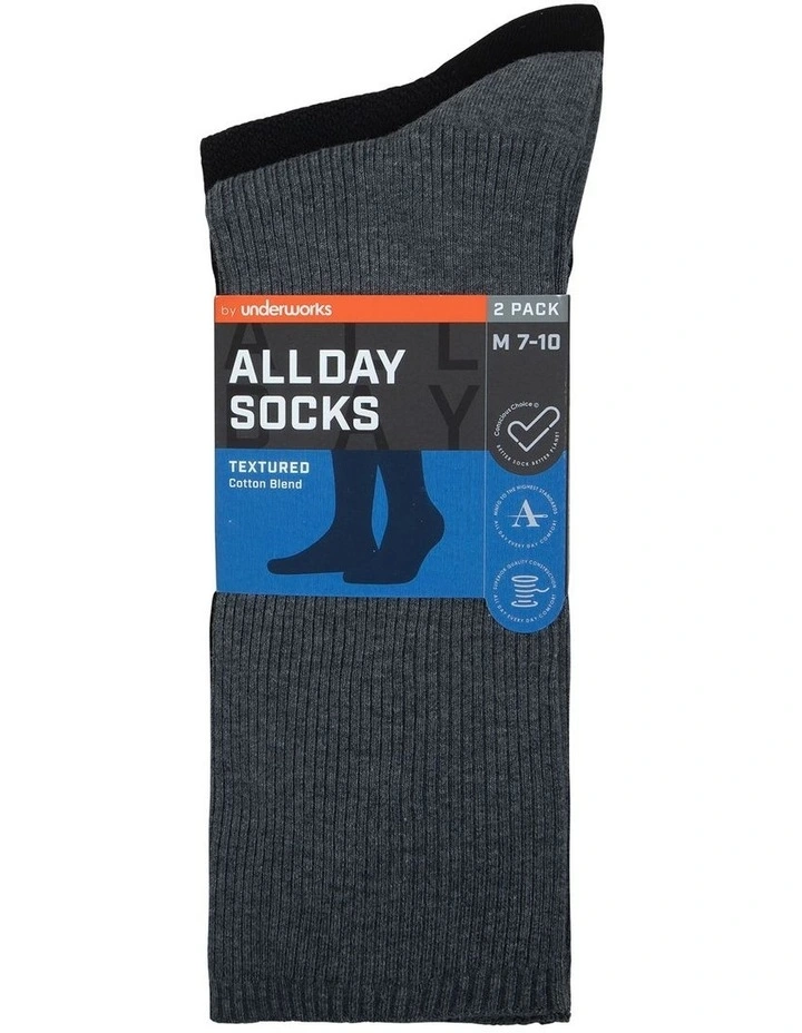 Fine Cotton Textured Socks 2-Pack In Charcoal 1 Fine Cotton Textured Socks 2-Pack In Charcoal