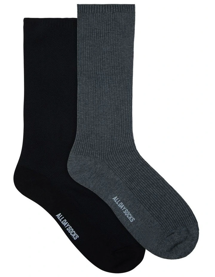 Fine Cotton Textured Socks 2-Pack In Charcoal 2 Fine Cotton Textured Socks 2-Pack In Charcoal - Image 2