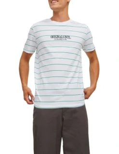 Jack & Jones International Stripe Short Sleeve Crew Neck Tee In Bright White