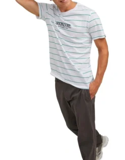 Jack & Jones International Stripe Short Sleeve Crew Neck Tee In Bright White 7 Jack & Jones International Stripe Short Sleeve Crew Neck Tee In Bright White -Myer Clothing Shop 937048960 3 720x928