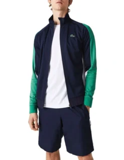 Lacoste Technical Poly Track Jacket In Navy/Green