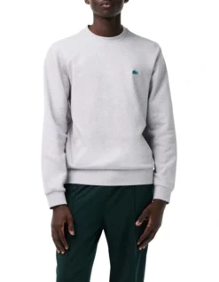 Lacoste Textured Crew Neck Sweat Top In Grey