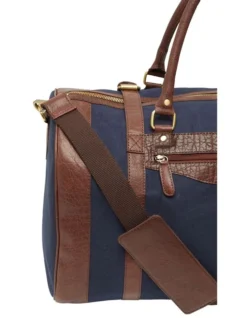 Oxford Slater Canvas/Leather Weekender Bag In Navy/Brown -Myer Clothing Shop 938931580 3 720x928