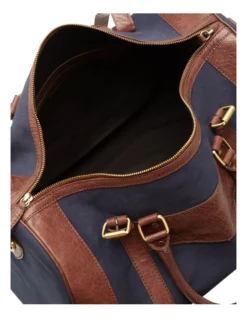 Oxford Slater Canvas/Leather Weekender Bag In Navy/Brown -Myer Clothing Shop 938931580 4 720x928