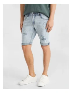 Massimo Ripped Denim Short In Sky Blue