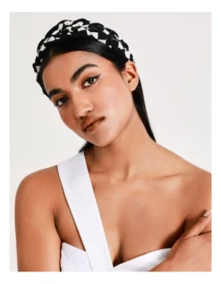 Wide Check Headband In Black And White