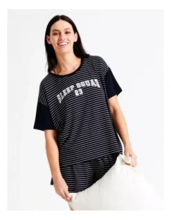 SOHO Collegiate Boxy Tee In Navy