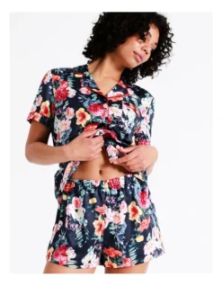 Chloe & Lola Novelty Satin Short Sleeve PJ Set In Navy -Myer Clothing Shop 939052810 939060280 4 720x928