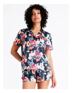 Chloe & Lola Novelty Satin Short Sleeve PJ Set In Navy -Myer Clothing Shop 939052810 939060280 6 720x928