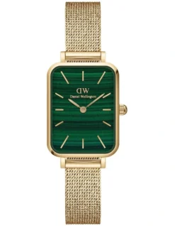Daniel Wellington Quadro Pressed Evergold Green Dial Stainless Steel Watch In Gold