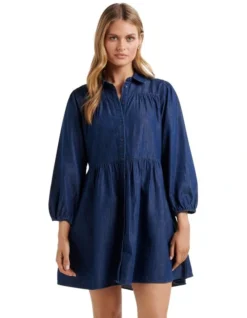Forever New Georgia 3/4 Sleeve Dress In Navy