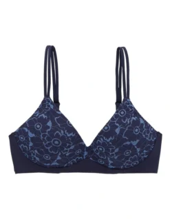 Aerie Real Sunnie Wireless Push Up Blossom Lace Bra In Navy