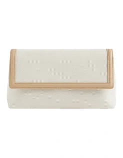 Textured Fold Over Clutch In Beige Multi