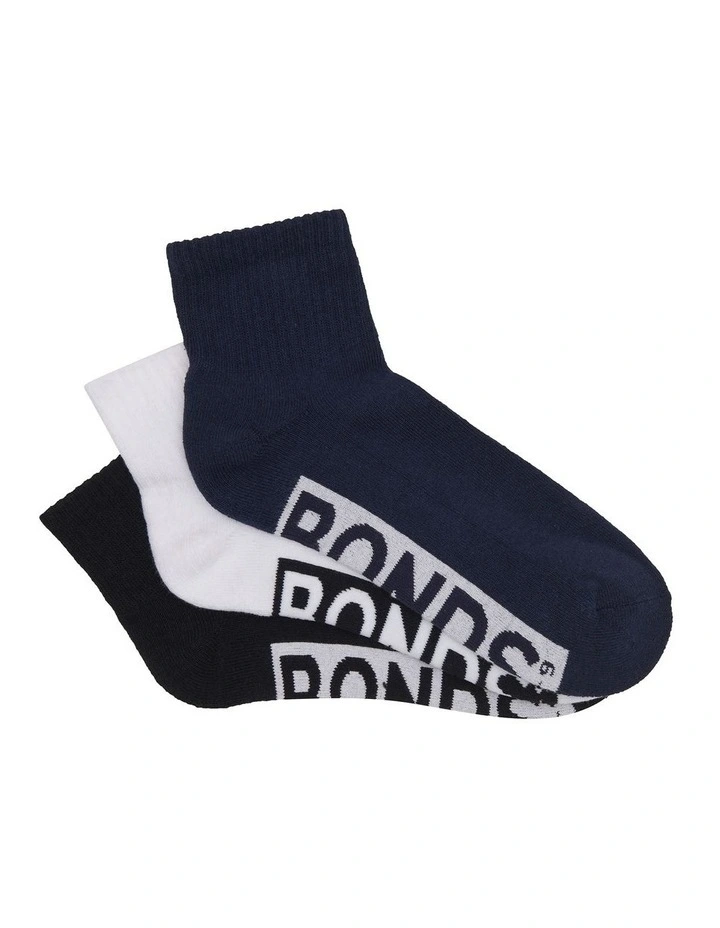 Bonds Logo Quarter Crew Socks 3 Pack In Multi 1 Bonds Logo Quarter Crew Socks 3 Pack In Multi