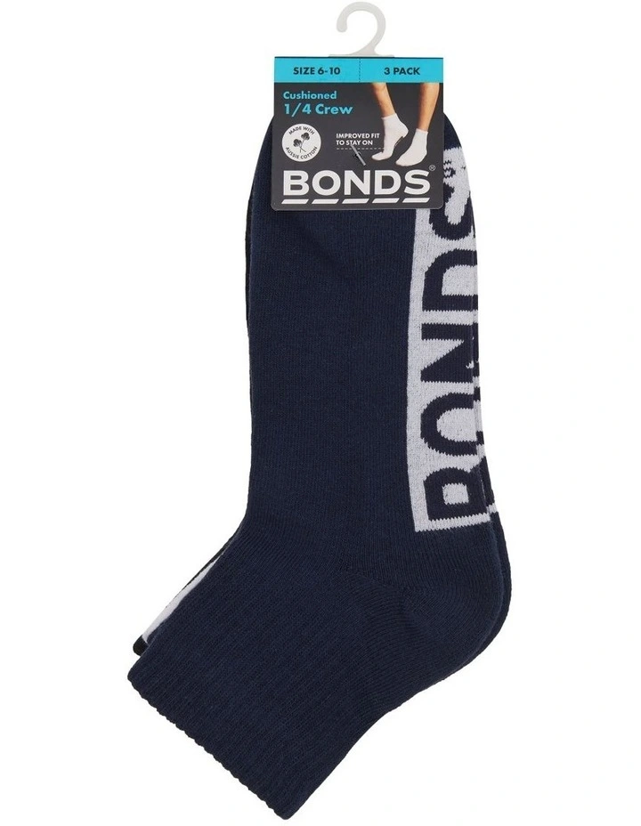 Bonds Logo Quarter Crew Socks 3 Pack In Multi 2 Bonds Logo Quarter Crew Socks 3 Pack In Multi - Image 2