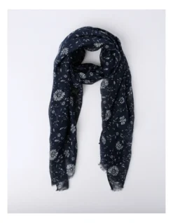 Basque Stamped Floral Scarf In Navy