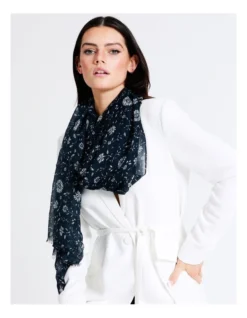 Basque Stamped Floral Scarf In Navy -Myer Clothing Shop 940057750 4 1 720x928