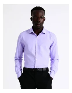Slim Long Sleeve 1 Colour Dobby Shirt In Purple