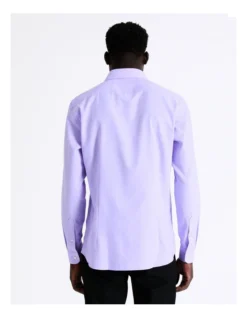 Slim Long Sleeve 1 Colour Dobby Shirt In Purple -Myer Clothing Shop 940487410 3 720x928
