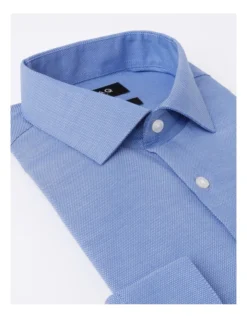 Slim Long Sleeve 1 Colour Dobby Shirt In Blue -Myer Clothing Shop 940487500 7 720x928