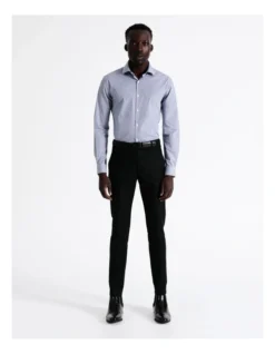 Tailored Long Sleeve 1 Colour Mini Check Shirt In Navy -Myer Clothing Shop 940487770 4 720x928