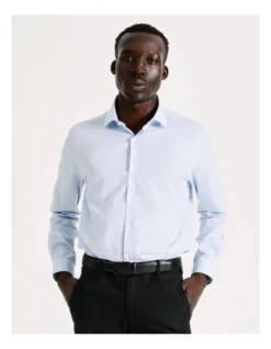 Tailored Long Sleeve 1 Colour Check Shirt In Light Blue