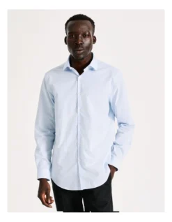 Tailored Long Sleeve 1 Colour Check Shirt In Light Blue -Myer Clothing Shop 940488040 4 720x928
