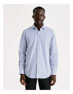 Tailored Long Sleeve 1 Colour Check Shirt In Blue -Myer Clothing Shop 940488220 4 720x928