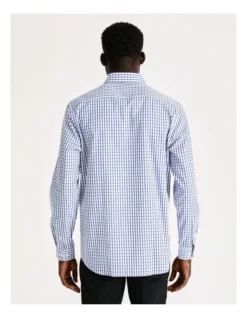 Tailored Long Sleeve 1 Colour Check Shirt In Blue -Myer Clothing Shop 940488220 5 720x928