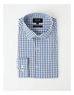 Tailored Long Sleeve 1 Colour Check Shirt In Blue -Myer Clothing Shop 940488220 6 720x928