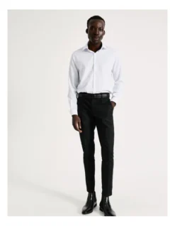 Tailored Long Sleeve One Colour Dobby Shirt In White -Myer Clothing Shop 940488400 3 720x928