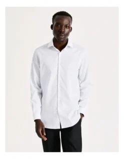Tailored Long Sleeve One Colour Dobby Shirt In White -Myer Clothing Shop 940488400 4 720x928