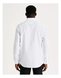 Tailored Long Sleeve One Colour Dobby Shirt In White -Myer Clothing Shop 940488400 5 720x928