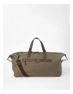 Canvas And PU Weekender Bag In Olive