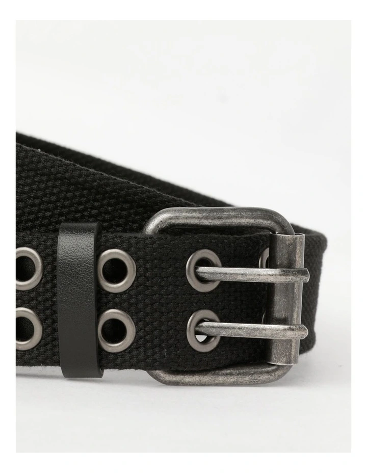 Eyelet Roller Buckle Webbing Belt In Black 4 Eyelet Roller Buckle Webbing Belt In Black - Image 4