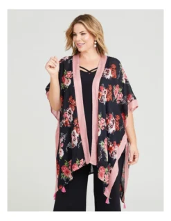Floral Hotfix Trim Cape In Print