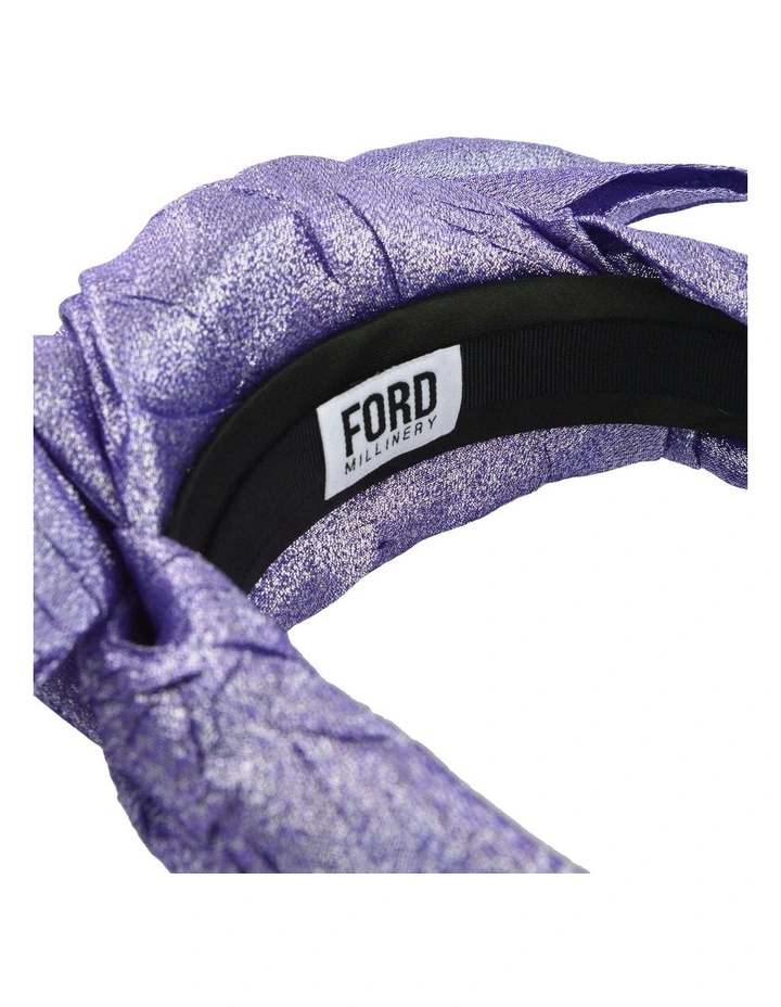 Cyndi Textured Metallic Bow Headband In Lilac 2 Cyndi Textured Metallic Bow Headband In Lilac - Image 2