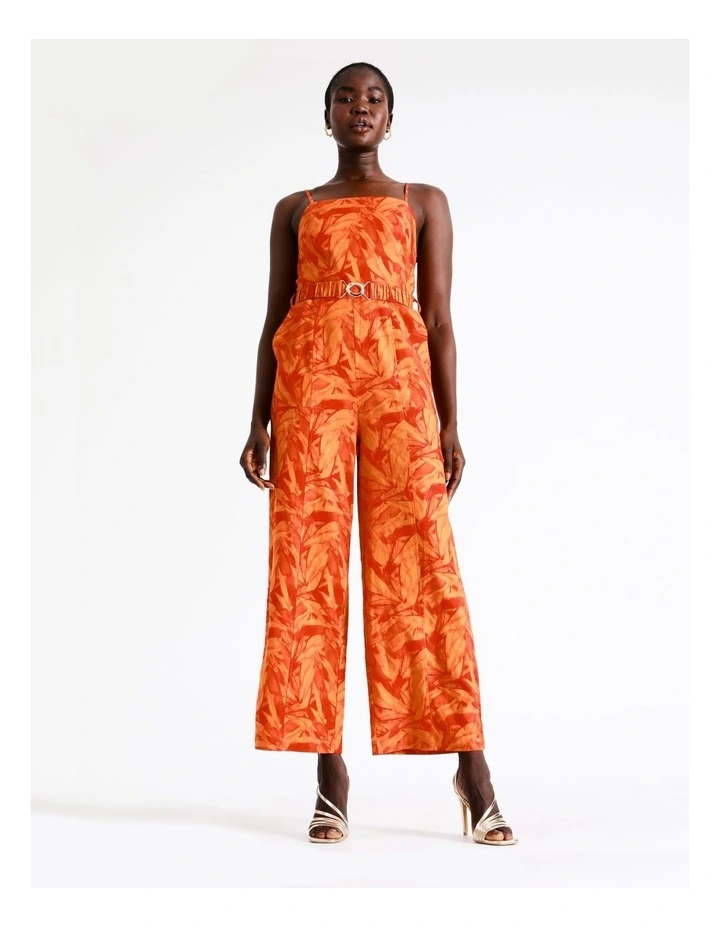 Organic Linen Belted Jumpsuit In Orange Palm 5 Organic Linen Belted Jumpsuit In Orange Palm - Image 5